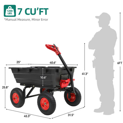 1200lbs Garden Dump Cart,Ultym Heavy Duty 7 Cu.Ft Trailer Dump Cart with Hitch,Garden Dump Wagon with 13" All Terrain Wheels & 2-in-1 Handle,Tow Behind for Lawn Mower Tractor ATV