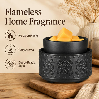 Mocosa Ceramic Wax Warmer Wax Melt Warmer for Scented Wax 3-1 Electric Candle Warmer Home Fragrance Wax Burner Perfect Christmas Gifts for Mom Women(Black-Granular)