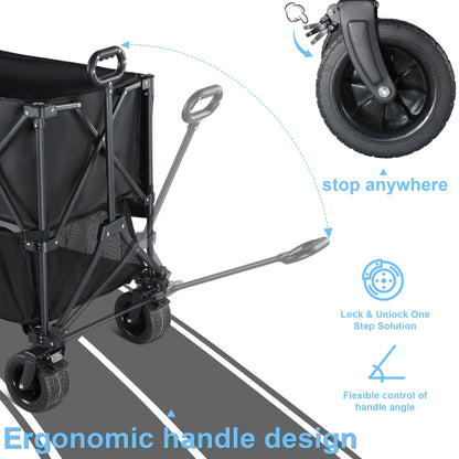 700lb Double Decker Wagon Collapsible Cart Foldable Heavy Duty Wagon Collapsible，400L,54" Extended Foldable Cart with Wheels for Camping Fishing & Outdoor Use, Beach cart，