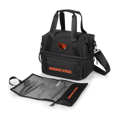 PICNIC TIME NCAA Oregon State Beavers Tarana Lunch Bag Cooler with Utensils Made from Recycled Material, Lunch Box with Picnic Set, Upcycled Lunch Cooler Bag, (Carbon Black)