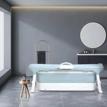 50" Foldable Bathtub for Adults, Large Portable Bath tub with Storage Basket, 1.3 Meter Foldable Bathtub with Thermal Cover for Indoor/Outdoor Use (Blue-50in)