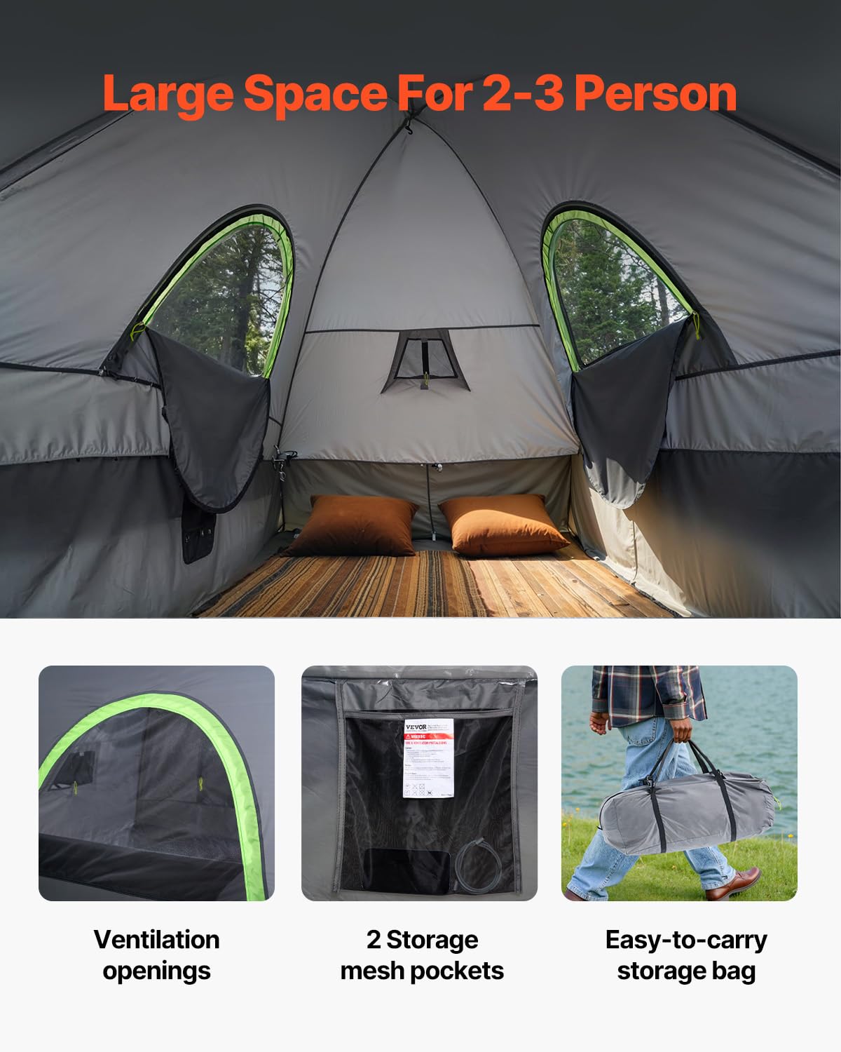 VEVOR Pickup Truck Tent, Fits 8.0-8.2 ft Truck Tents for Camping, Waterproof PU2000 2-3 Person Sleeping Truck Bed Tent, Sturdy Truck Bed Camper Shell with Expandable Awning, Rainfly, Storage Bag