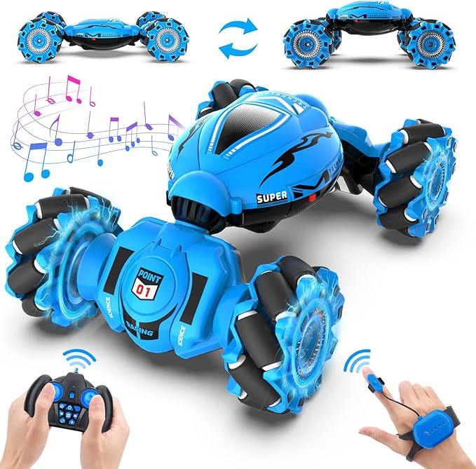 Dysaim Gesture RC Car Gesture Sensing RC Stunt Car Toys for Kids 6-12 yr 2.4GHz 4WD Hand Remote Control with Lights Music Off-Road 360° Rotation Drift for Birthday Toy Gifts