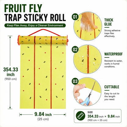Qualirey Giant Sticky Fly Traps, Fly Strips for Indoor Outdoor Hanging Flying Tapes Non Toxic Ribbon Fruit Gnat Killer for Mosquito Plants House Horse Stable(442.95ft,Yellow,15 Pcs)