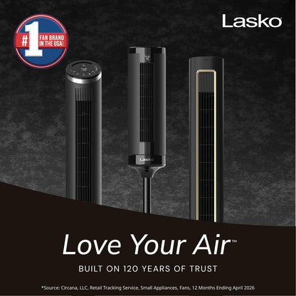 Lasko Elevation Tower Fan for Bedroom, Office, and Living Room - 42”-54” Adjustable Height Cooling with 31 ft/s Airflow and 90° Oscillation- Quiet 28 dB Operation - Remote Control - Black