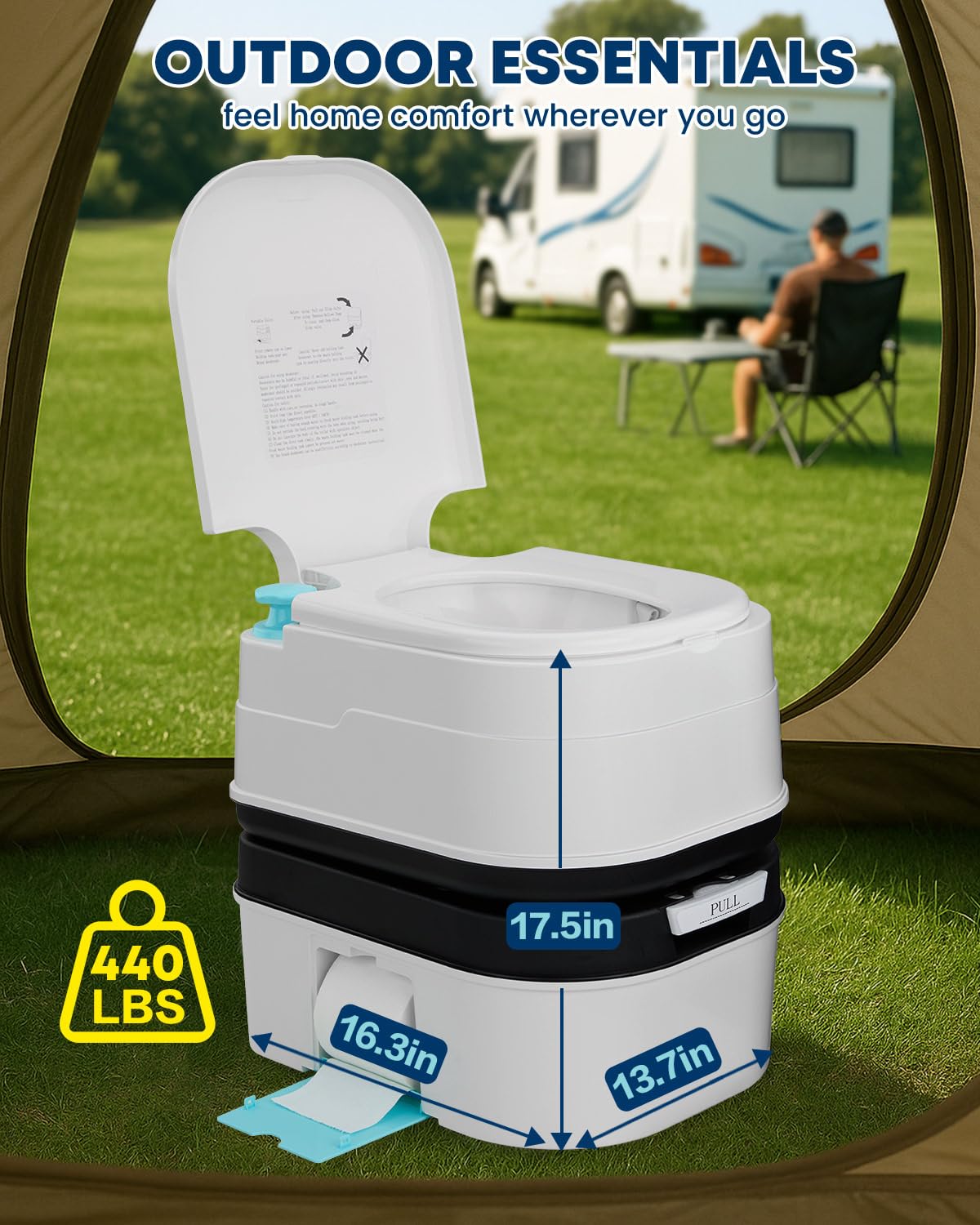 Kohree 6.34 Gal Portable Toilet for Adults: Large Camping Toilet with Detachable Waste Tank - Odorless Leak-Proof Boat Porta Potty with Paper & Detergent Collection for Home Use, Camper, RV Travel