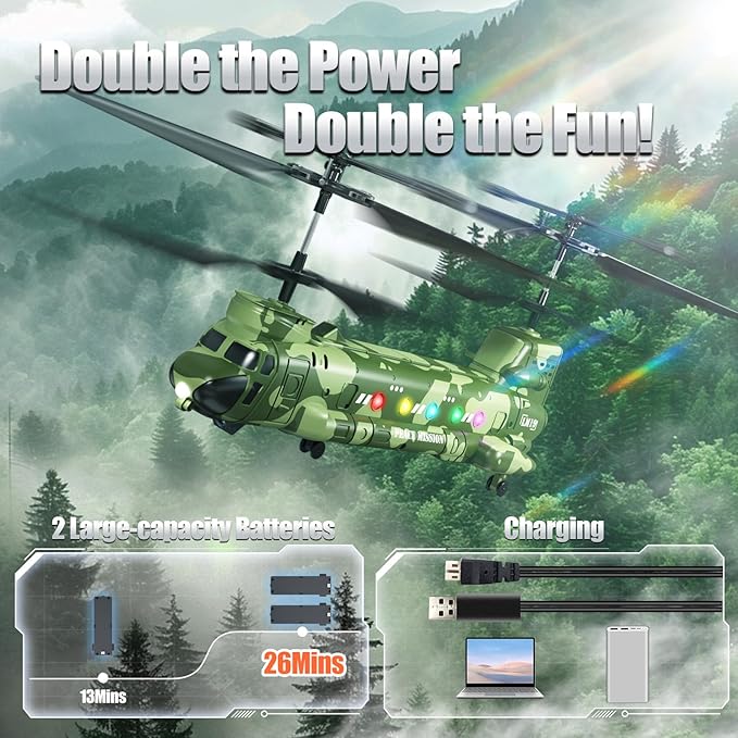OBEST LM19-D Chinook RC HelicopterRemote Control Military Helicopter with CameraTwin-propeller with Altitude HoldOne Key take Off/LandingArmy RC Toys and Military Fans