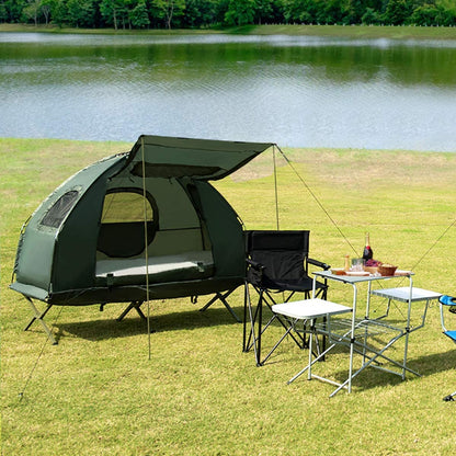 LUARANE Double Tent Bed, Outdoor Folding Tent Set with Air Mattress & Sleeping Bag, 2 Person Waterproof Raised Camping Tent Bed with Carry Bag, Suitable for Hiking, Camping, Picnics