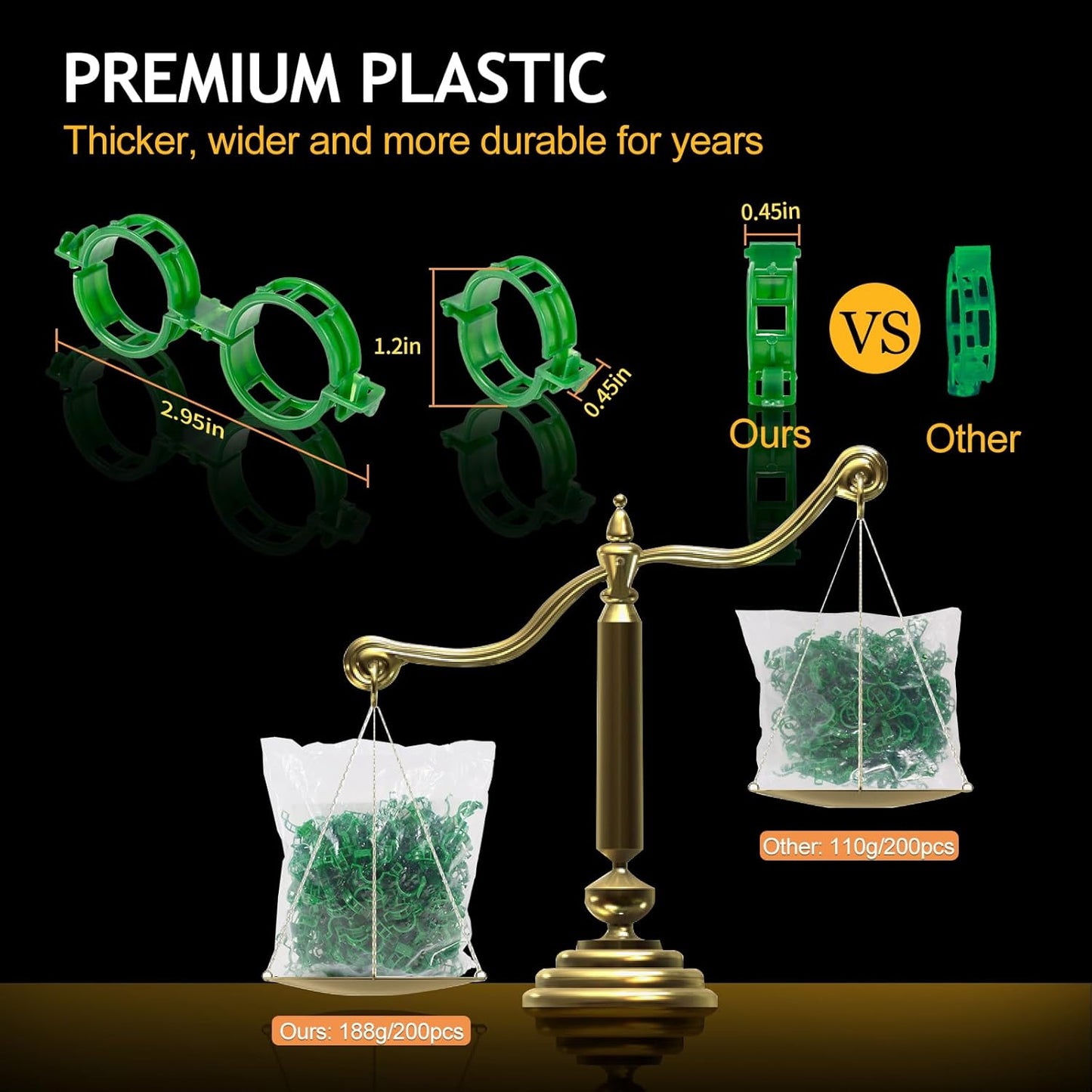 Regine Switzerland 200Pcs Plant Support Clips - Durable Tomato & Grape Vine Clamps for Garden Netting (Green)