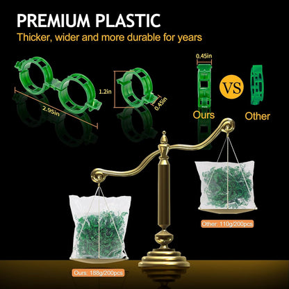 Regine Switzerland 200Pcs Plant Support Clips - Durable Tomato & Grape Vine Clamps for Garden Netting (Green)