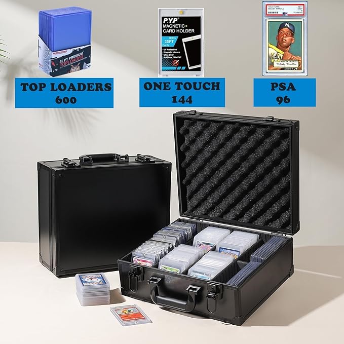 Toploaders Storage Box for 3 x 4 35pt Rigid Cards Trading &amp Sports Cards Graded &amp Rating Cards with 7 DIY Sponge Partitions (Holds 600+ Toploaders M600-Black)