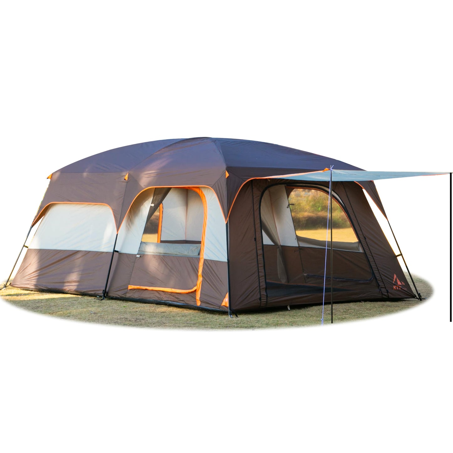 KTT Extra Large Tent 14 Person,Family Cabin Tents,2 Rooms,3 Doors and 3 Windows with Mesh,Straight Wall,Waterproof,Double Layer,Big Tent for Outdoor,Picnic,Camping,Family Gathering(Brown)