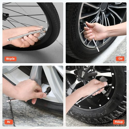 ETENWOLF Tire Pressure Gauge Set - 2 Pack (10-50 PSI, 20-120 PSI) with 16 Tire Caps | Stainless Steel Car Accessories