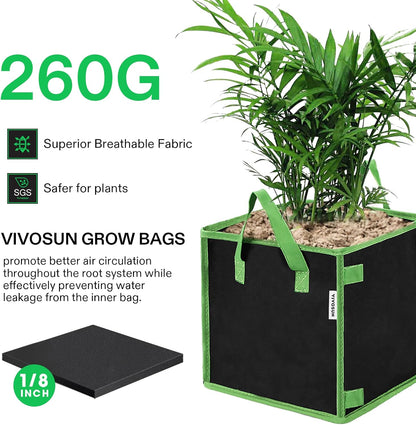 VIVOSUN 5 Gallon Square Grow Bags - Durable Nonwoven Fabric Pots with Handles for Gardening