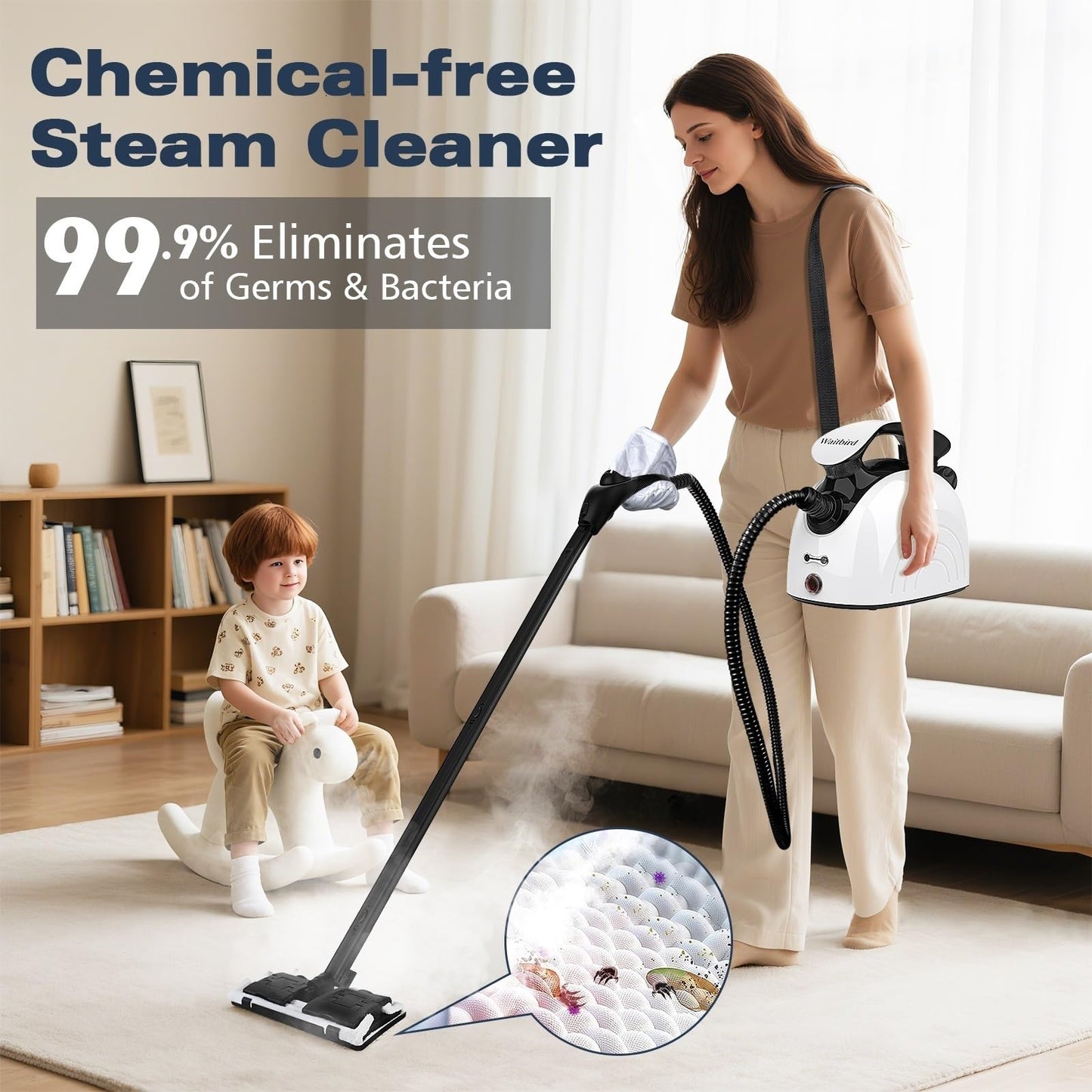 Waitbird 4.5 Bar High Pressure Steam Cleaner for Home, 248°F High Temp Handheld Steamer for Cleaning, 21-Piece Accessories Kit, Multi-Purpose Cleaner for Grease, Tile, Grout, Kitchen, Bathroom & Car