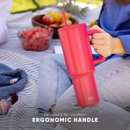 Simple Modern 30 oz Trek Tumbler with Handle and Straw Lid | Cup Holder Friendly Insulated Stainless Steel Travel Mug | Buttercup