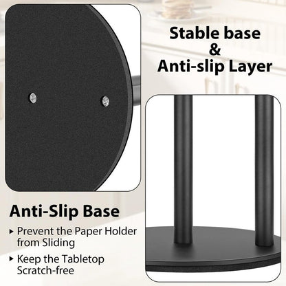 Paper Towel Holder, Standing Paper Roll Holder, Freestanding Paper Towel Holder with Weighted Base, Premium Stainless Steel Kitchen Roll Dispenser in Black