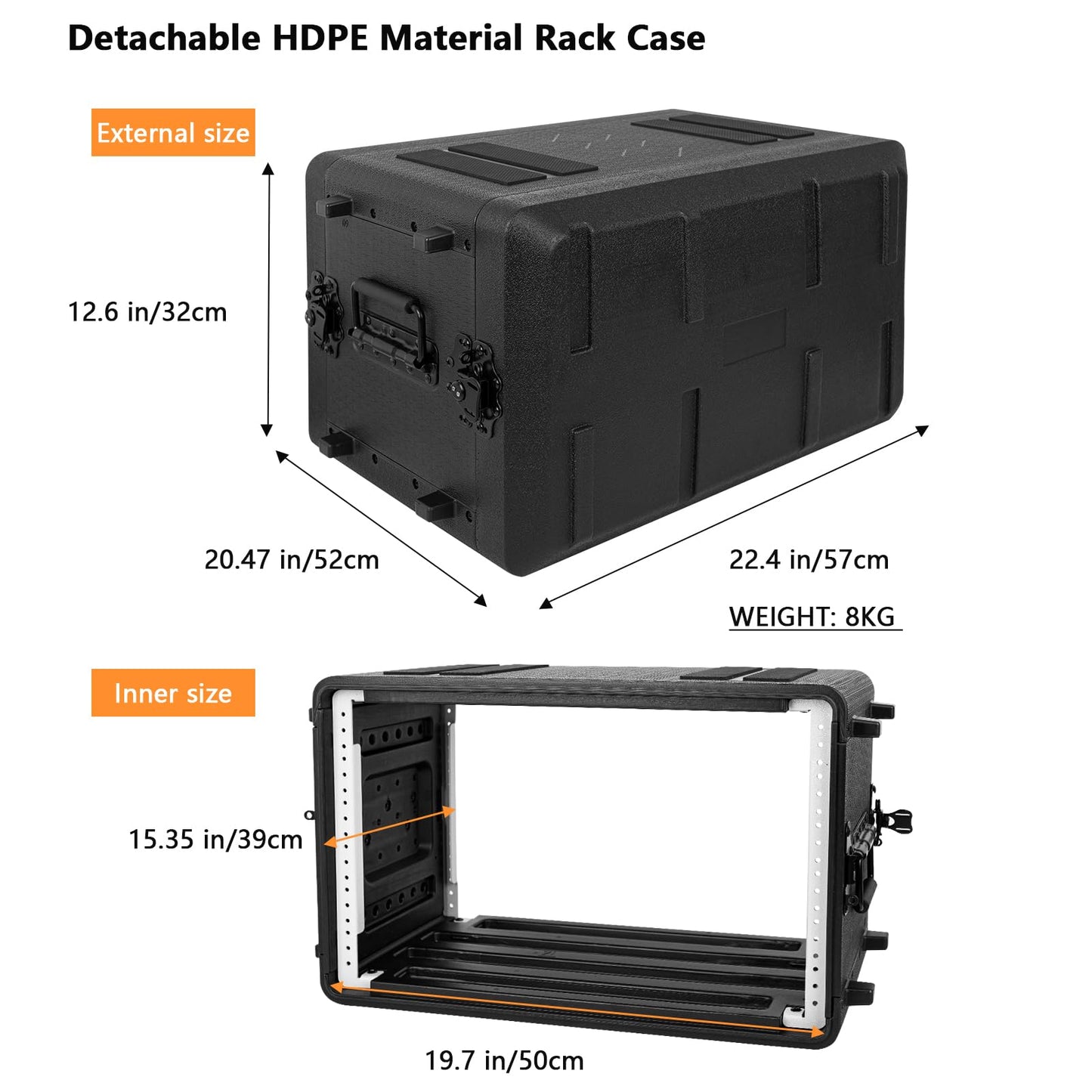 6U Rack Molded Pro-Audio PA DJ Flight Case - 17" Depth, Waterproof, Hard Protective Case with Customized Foam, Wireless Mic Storage