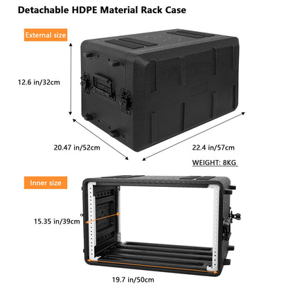 6U Rack Molded Pro-Audio PA DJ Flight Case - 17" Depth, Waterproof, Hard Protective Case with Customized Foam, Wireless Mic Storage