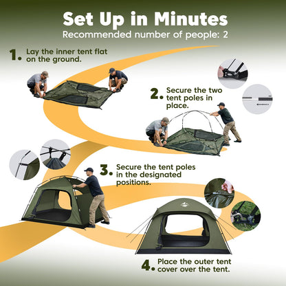 Purebox Tent 4 Person Camping Tents - Double Layer with 2 Doors & Rainfly, Portable Waterproof & Windproof Tents, Large Mesh Ventilation, Easy Setup Family Tent for Camping, Hiking and Backpacking