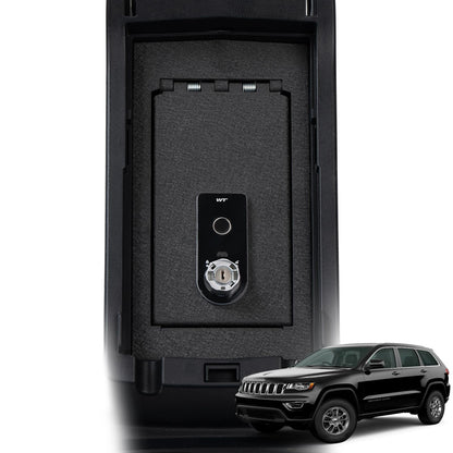 TUOJUE Center Console Safe, Gun Safe Vault Lock Box Compatible with Jeep Grand Cherokee without CD Player 2011-2022, Fingerprint Lock with Key.