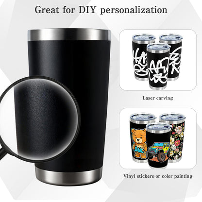 PEDOBALI 36 Pack 20 Oz Stainless Steel Bulk Tumblers with Lids Black Outdoor Travel Mug Powder Coated Double Wall Leakproof Insulated Cup, for Home Hot Office Party Cold Drinks