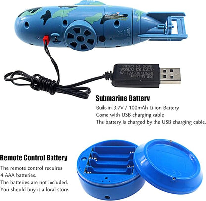 Tipmant Mini RC Submarine Toys Remote Control Boat Electric Swim Diving Fish Tank Water Tube Kids Birthday Gifts (Blue)