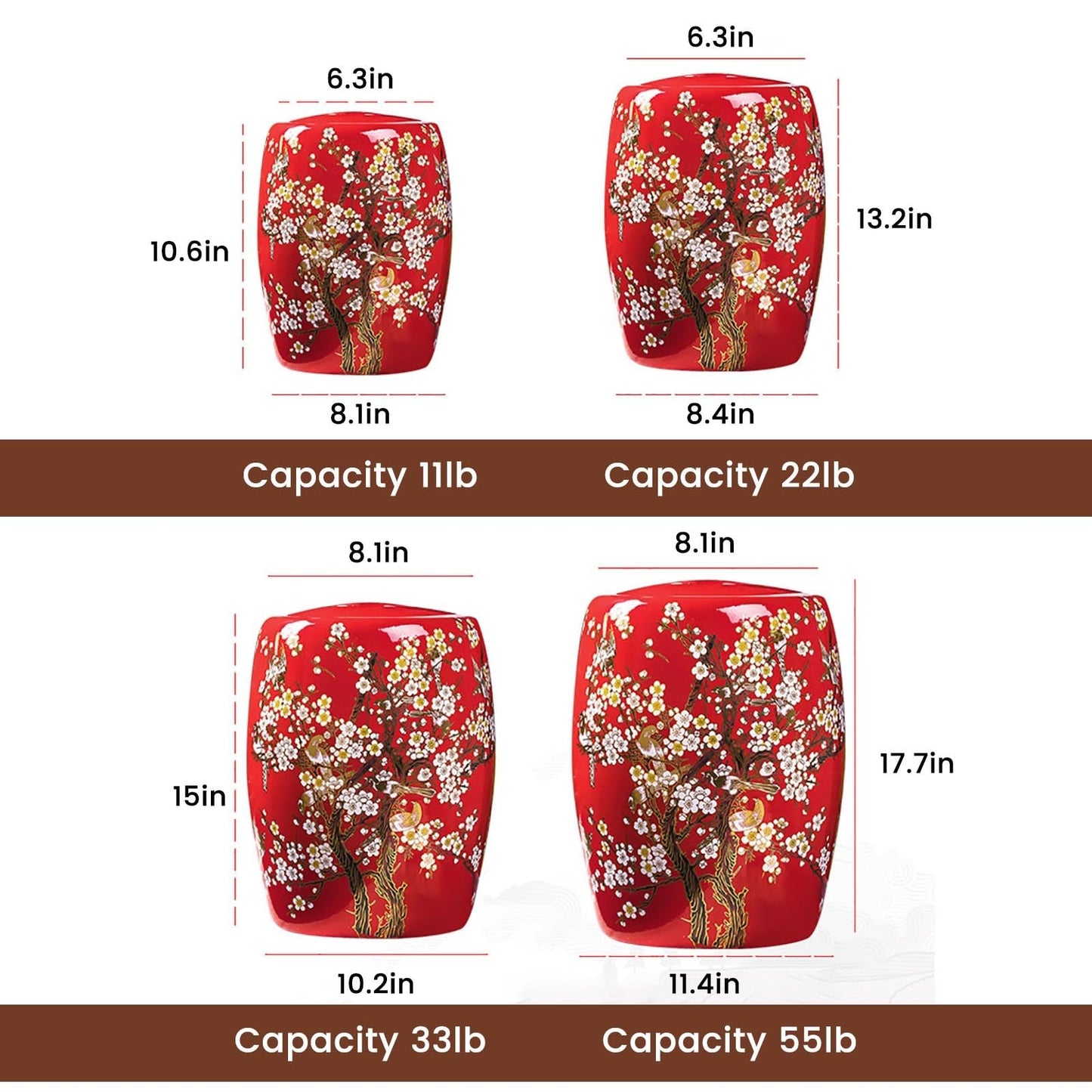 Large Ceramic Jar For Rice Ceramic Rice Bucket Ceramic Rice And Grain Storage Container With Lid Rice Containe Rice Storage Bins Rice Storage Box for Flour/Coffee/Nuts/Tea Moisture-Proof(Red,Capacity: