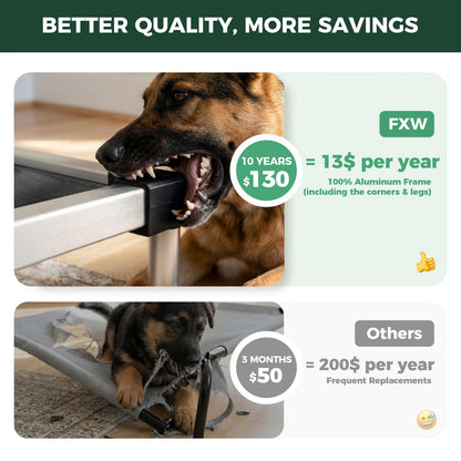 FXW TitanNest Chew-Proof Elevated Dog Bed, Raised Cot for Indoor/Outdoor/Camping Use, Durable & Waterproof Cooling Pet Bed for Large Dogs, 47.0" L x 29.0" W x 7.3" H, Black