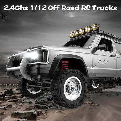GoolRC RC Rock Crawler 1:12 Scale Remote Control Car 2.4Ghz 4WD Off Road RC Truck All Terrains Climbing Vehicle RC Car Gifts for Adults Include 3 Batteries (Silver)