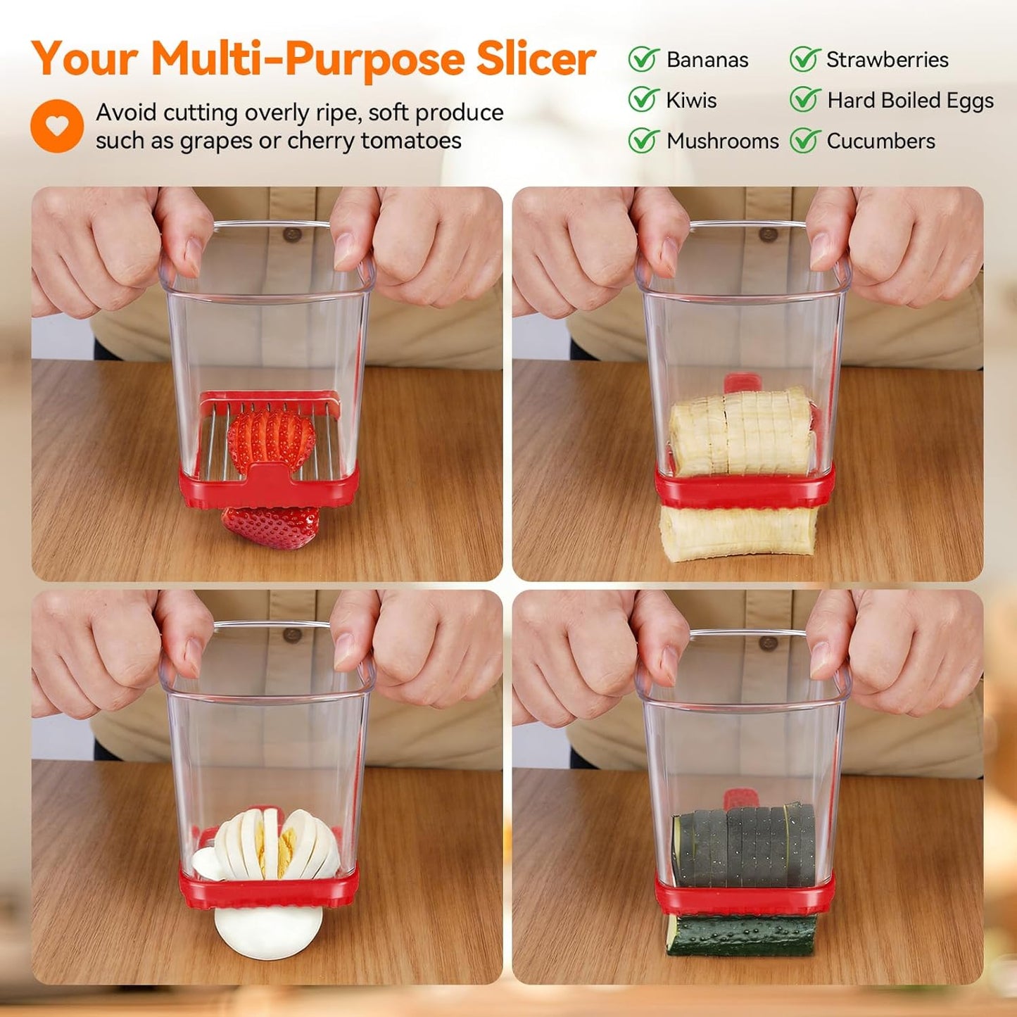 Skiennix Fruit Slicer Cup - Detachable Cutter for Quick & Safe Slicing | 2 Pack (Black & Red)