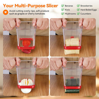 Skiennix Fruit Slicer Cup - Detachable Cutter for Quick & Safe Slicing | 2 Pack (Black & Red)