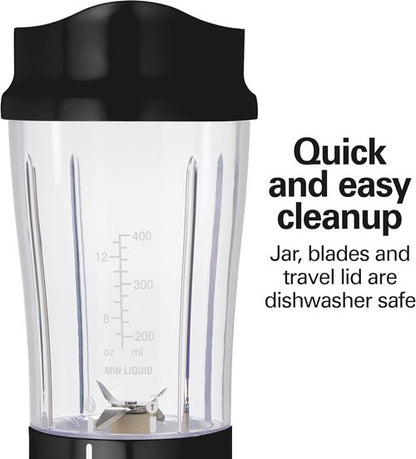 Hamilton Beach Portable Travel Cup - 14 Oz BPA-Free Smoothie Maker with Durable Stainless Steel Blades - Black