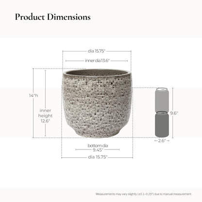 LuxenHome 15.5" Dia Round Ceramic Large Plant Pot for Outdoor Plants, Gray Grid-Pattern Glazed Ceramic Outdoor Planter Pot with Drainage Hole and Rubber Plug, Indoor Flower Pots for Home Garden Patio