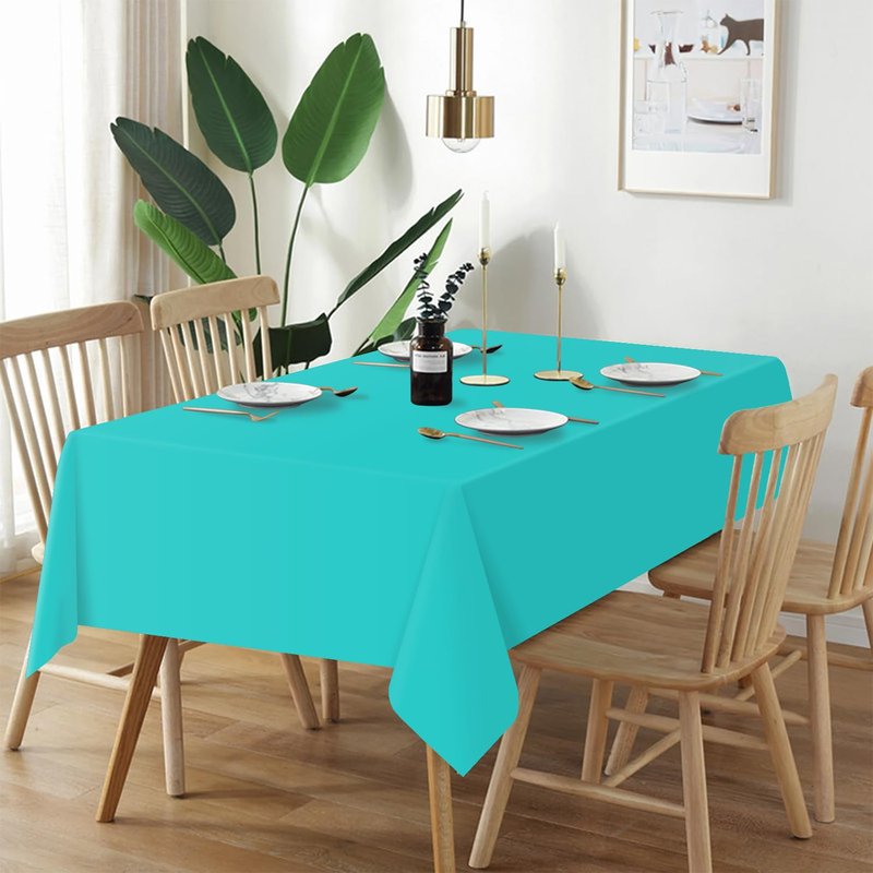QIKSION Teal Plastic Table Cloth Disposable 12 Pack, 54 x 108 Inch Tablecloths for Easter Party, Summer, Turquoise Rectangle Table Cover