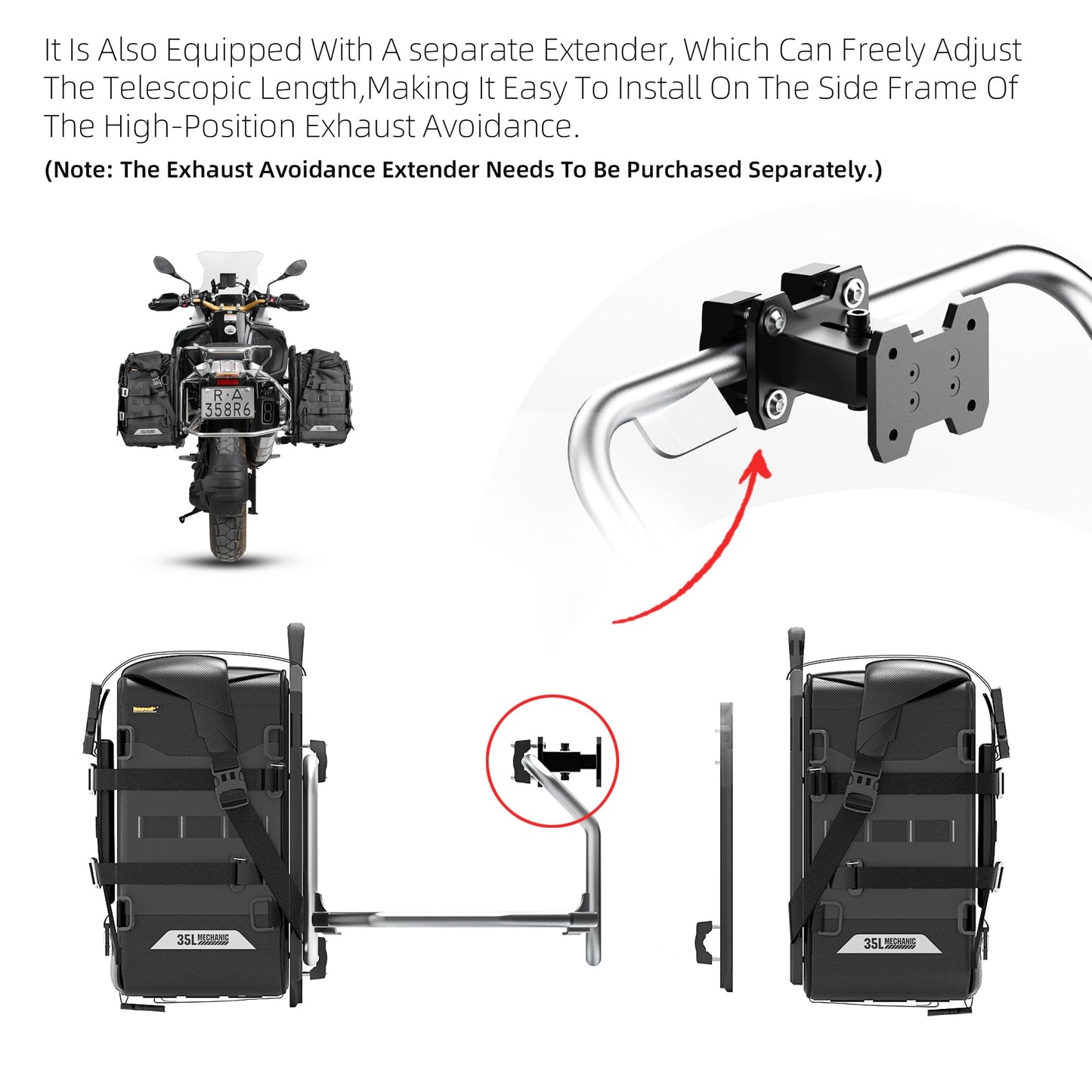 Rhinowalk Motorcycle Saddle bag Waterproof Luggage Bag 35L Quick Release with MOLLE System Fits Most Adventure and Sports Bike Motorcycle Racks (Black, 1 Pack)