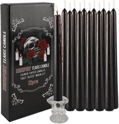 Wfmolcand 12PCS 10-Inch Black Bleeding Taper Candles,Vampire Tears Taper Candles- Unscented Ideal for Gothic Rituals Halloween, Christmas, Rituals, and Themed Party Decor