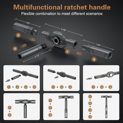 Bomivoi 24 in 1 Magnetic Screwdriver Set, DIY Ratchet Screwdriver Set, Multi Bit Magnetic Drive Set with Detachable Ratchet Handle, Portable Precision Repair Tool Kit for Furniture Computer Bicycle