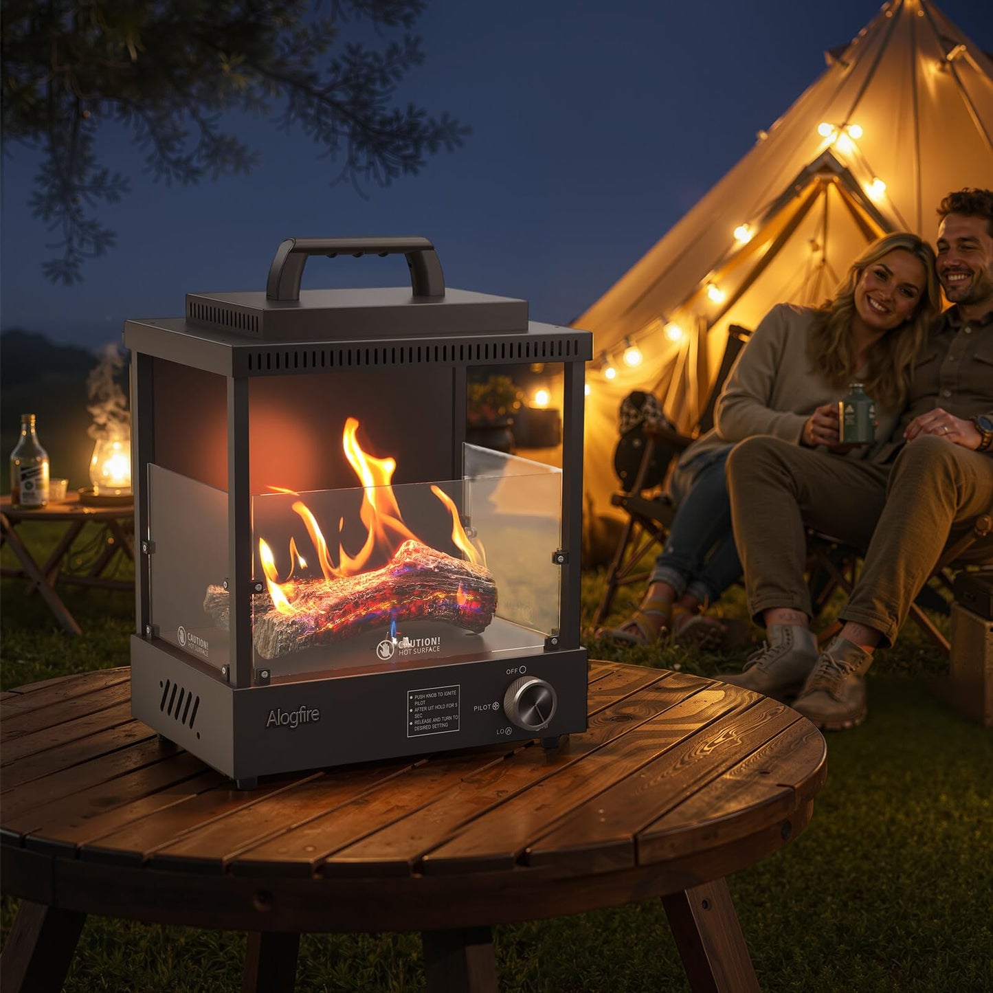 Portable Gas Fire Pit, Alogfire 8200 BTU Propane Gas Heater and Outdoor Real Flame Tabletop Fire Bowl, Protable Stove with Safety Protection for Beach Gatherings, Backyard Stargazing Nights