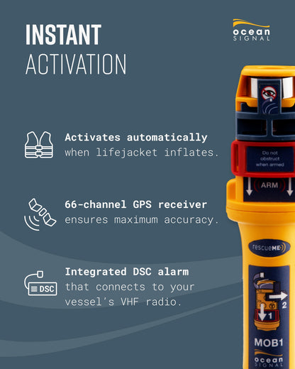Ocean Signal rescueME MOB1 - Compact AIS Man Overboard Device with Automatic Activation, 7-Year Battery Life, 24 Hours of Operation, and Integrated DSC Transmitter