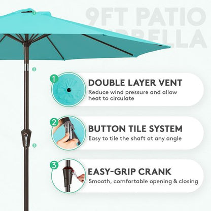 JEAREY 9FT Outdoor Patio Umbrella - Push Button Tilt & Crank | UV Protection & Waterproof (Peacock Blue)
