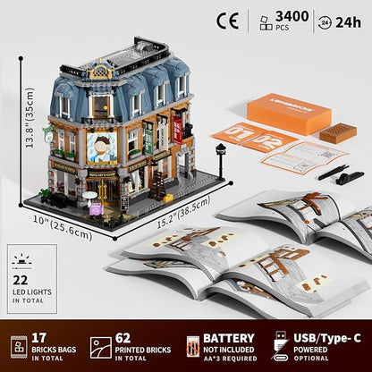Brick Art Gallery Lighting Building Bricks Set - Town Life City Modular Collection Kit with Minifigures 3400 Pcs for Adults &amp Teen &amp Visual Art Lovers