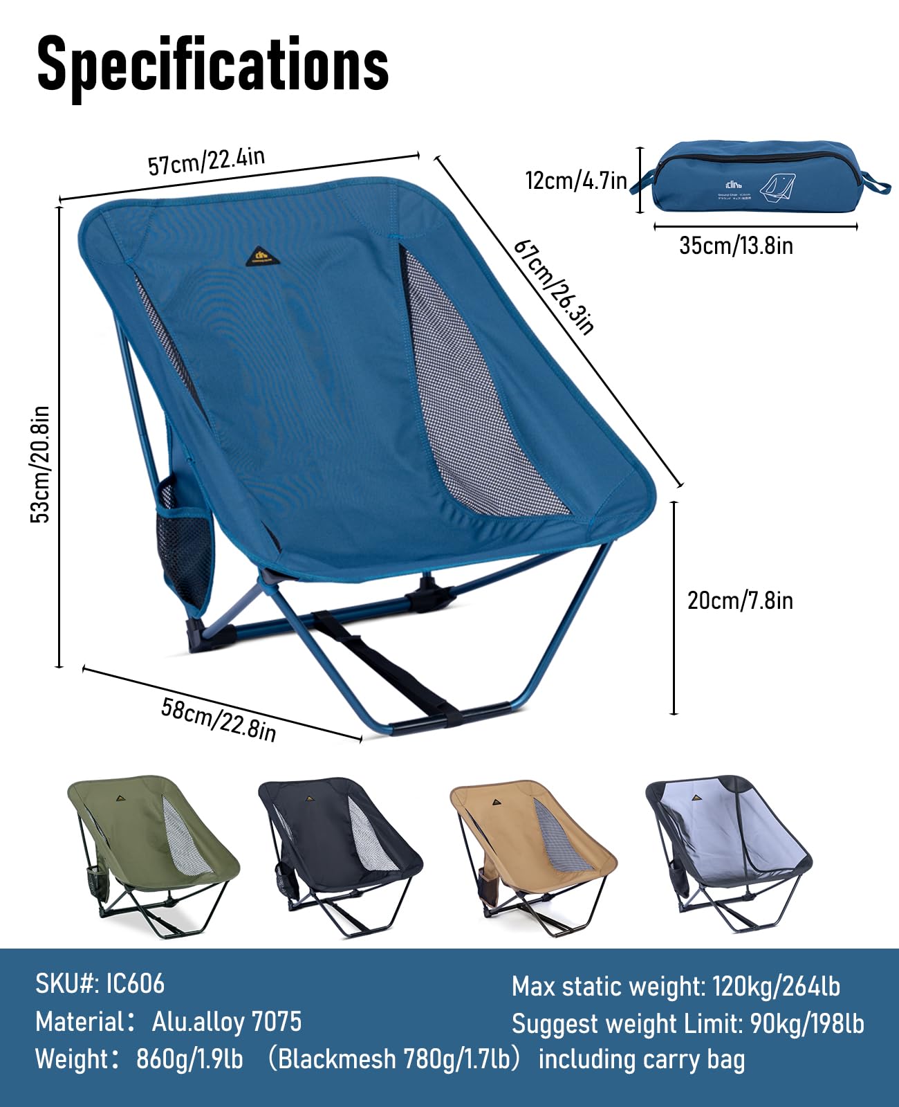 iClimb 1 3M Thinsulate Insulation Sleeping Bag and 1 Low Folding Chair, Ultralight Compact for Adults Outdoor Camping Backpacking Hiking