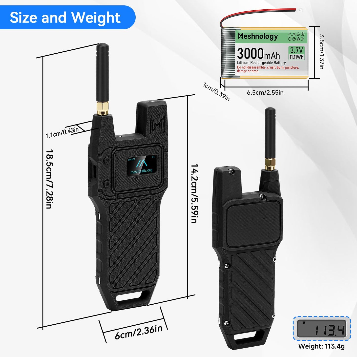 2Pcs ESP32 LoRa V4 Development Board +GPS Version +3000mAh Battery + Case Carrying ESP32-S3R2 SX1262 With 915 MHz Antenna WiFi Bluetooth 0.96” OLED LoRa V4 Devices for Ar duino LoRawan IOT (N39,Balck)