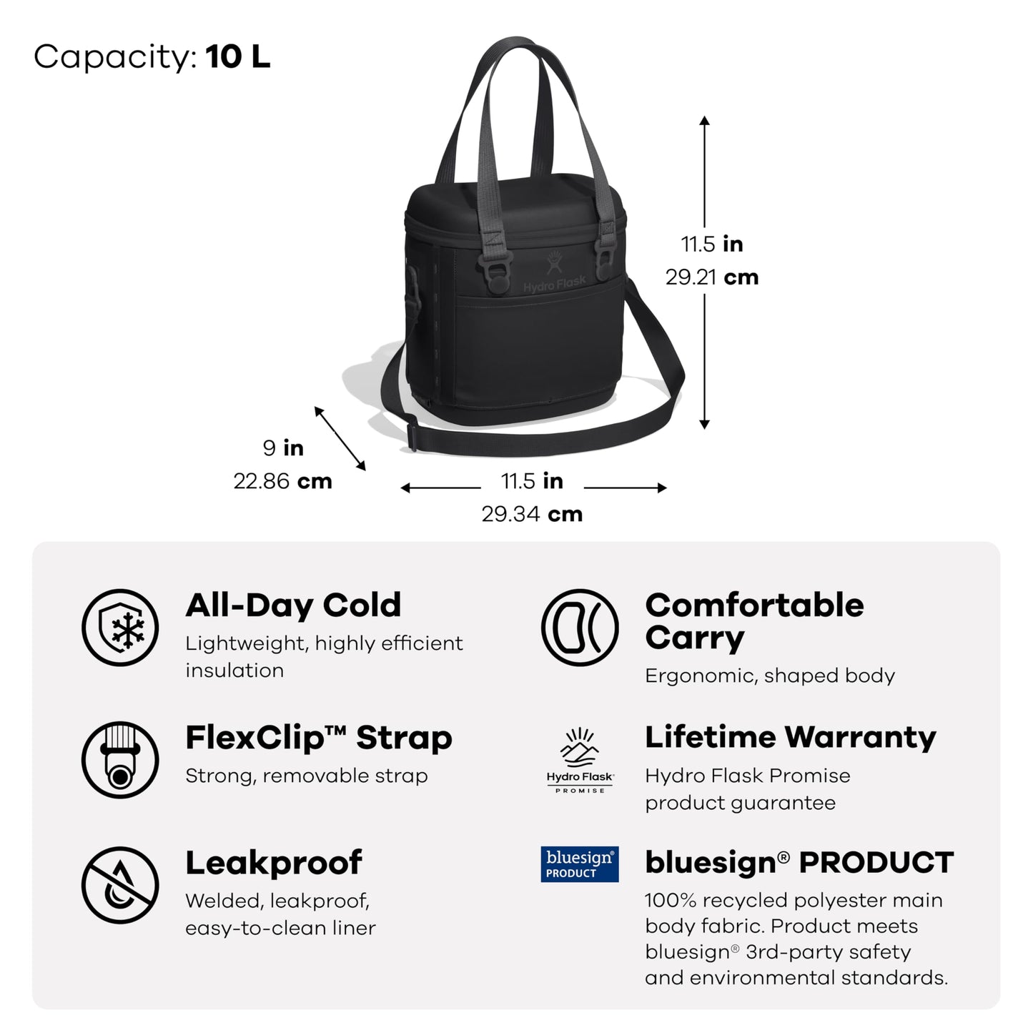 Hydro Flask Carryout Cooler - Insulated Portable Soft Cooler - 10 L Capacity in Black