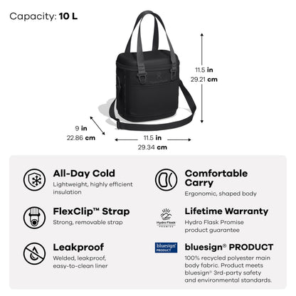 Hydro Flask Carryout Cooler - Insulated Portable Soft Cooler - 10 L Capacity in Black