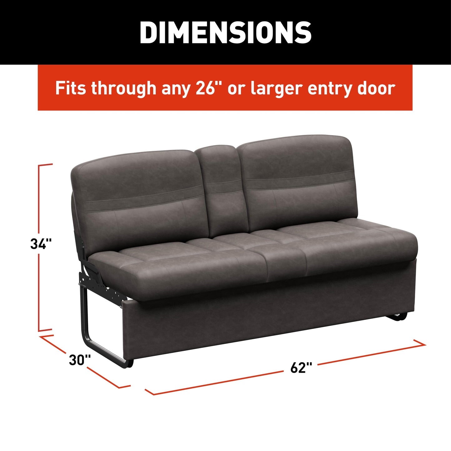 Thomas Payne Signature 62" McCoy RV Jackknife Sleeper Sofa with Matching Kickboard, Easy Transition, High-Density Foam Cushioning, Fold-Down Center, Dual Cupholders - 2024044392