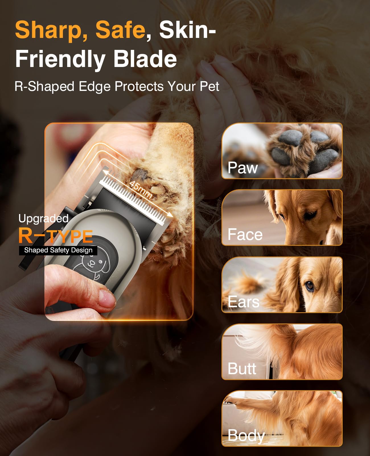 Dog Clippers for Grooming, Dog Grooming Kit for Heavy Thick Hair, Low Noise Cordless Pet Hair Trimmer with Stainless Steel Blade, Professional Rechargeable Hair Trimmer for Dogs and Cats Gunmetal