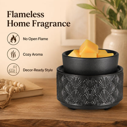 Mocosa Ceramic Wax Warmer Wax Melt Warmer for Scented Wax 3-1 Electric Candle Warmer Home Fragrance Wax Burner Perfect Christmas Gifts for Mom Women(Black-Fan Shaped)