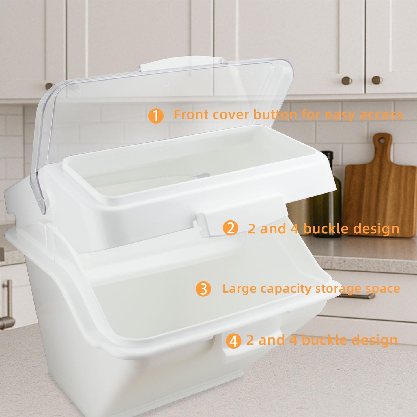 WELKOR 88LB Flour Storage Container With Scoop for Dry Food, Sugar, Baking Supplies,Rice.BPA Free Ingredient Storage Bin，Pet Food Storage Container Dog Cat Birds Food Bin (88 LB)